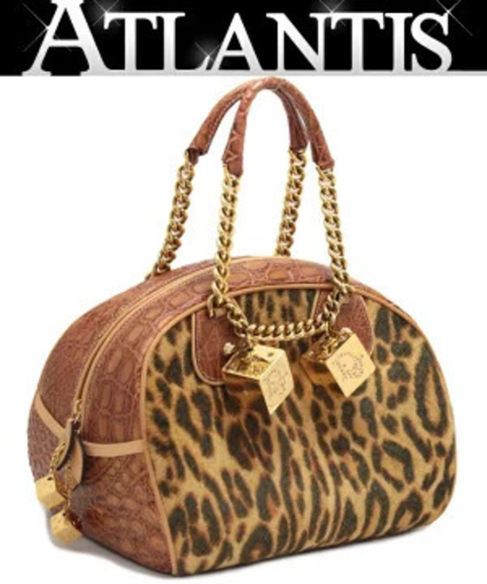 Christian Dior chain handbag leopard dice charm calfskin brown